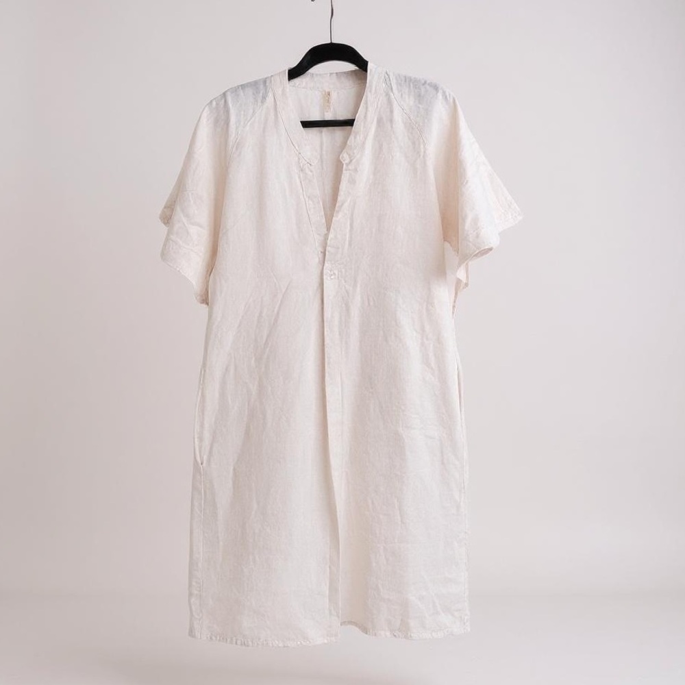 Christina Lehr Sz S/M Linen V-Neck Pastel Shirt Dress Beach Minimalist Scandi